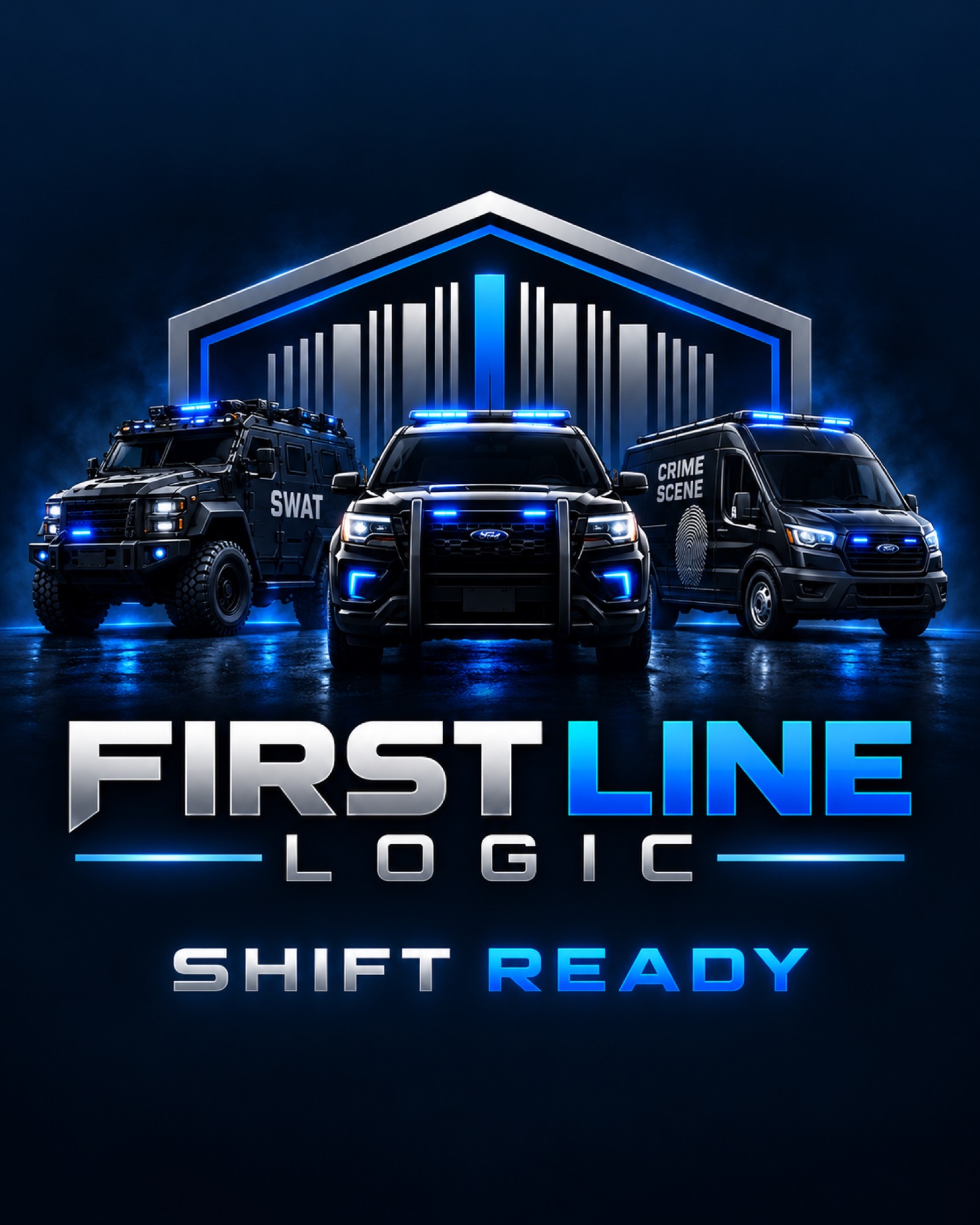 First Line Logic logo with specialized police vehicles